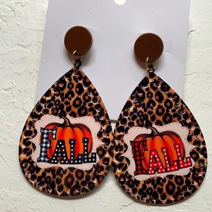 5 for $25 New fall pumpkin and leopard print two tone earrings